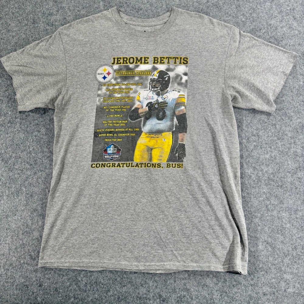 Majestic Jerome Bettis Pittsburgh Steelers Hall of Fame T-Shirt Mens Large Gray